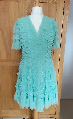 £110 • Buy Needle And Thread Verity Ruffle Micro Mini Dress Turquoise UK 12 BNWT