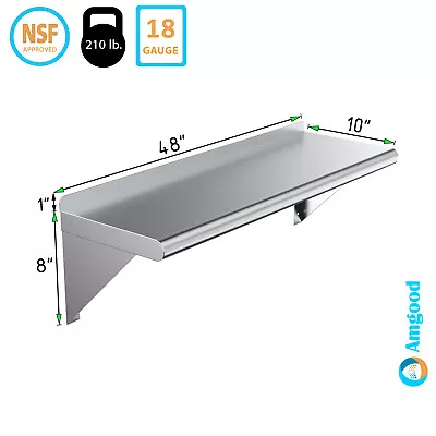 OPEN BOX: 10  X 48  Metal Shelf | Stainless Steel Wall Mount Floating Shelving • $69.95