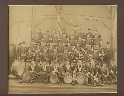 US Military Music Band Awarded Soldiers Swords Drums Flag Medals Antique Photo • $160