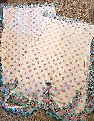 Vintage Disney Minnie Mouse Curtain Fabric Ties Polka Dot Pink Set 2 Panels • $29