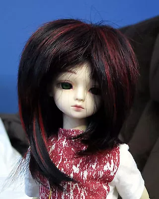 Doll Wig Short Layered Style Joan - Black Red BJD 7-8  8-9  And 9-10  Size • $9.95