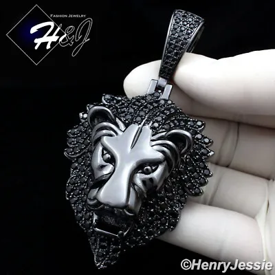 Men 14k Black Gold Plated Icy Bling Black Cz 3d Big Lion King Head Pendant*bp5 • $55.99