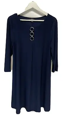 MSK Navy Blue Shift Dress Career Casual 3/4 Sleeve Stretch L • $25.97