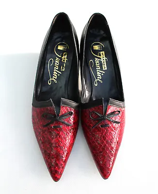 £54 • Buy Vintage Deadstock 60s Mod Black Red Leather Low Heel Shoes (fits Modern Size 6)
