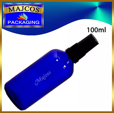 100ml Empty Cobalt Blue Glass Bottles With Black Atomiser / Mist Spray • £17.99