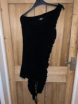 £5 • Buy ASOS Black Distressed Asymmetrical Dress One Shoulder Party Festival Hol M 12 W3