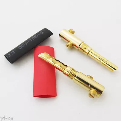 2pcs CMC Gold Solid Pin BFA-Z 4mm Banana Plug Speaker Connectors W/Heatshrink • £2.64