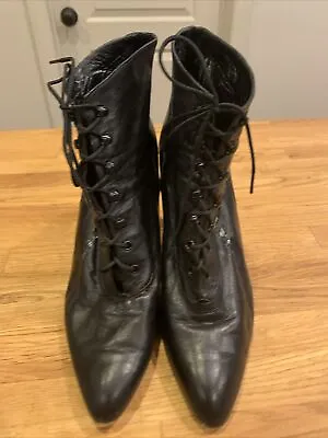 Vintage 80s Made In Italy Sugar Women’s Leather Ankle Boots Black 40 Stiletto • $40