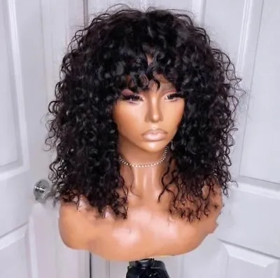 Human Hair Wigs Curly Bob Full Machine Made  Natural Black  • $129.99