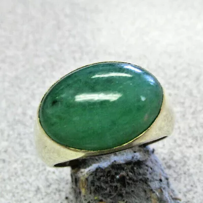 Estate 14k Men's Natural Untreated Green Jadeite Jade Ring Size 7  Make Offer • $2911