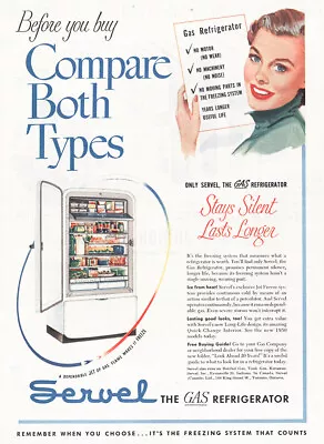 1950 Servel Gas Refrigerator: Compare Both Types Vintage Print Ad • $7.50