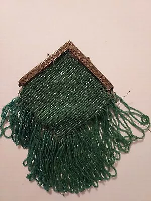 $24 • Buy Vintage Victorian Era Green Beaded Bag Handbag