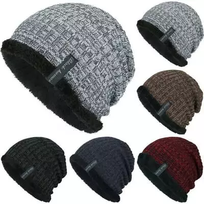 Winter Women Men Knitted Beanie Hat Warm Thermal Fur Fleece Lined Cap Unisex • $17.29