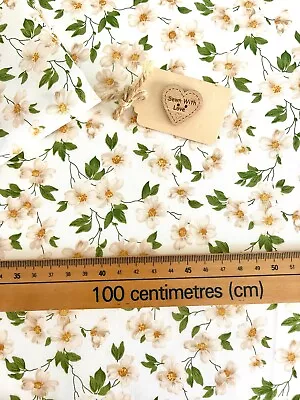 100% Cotton Poplin Fabric Floral Flowers Daisy Yellow Lemon Rose & Hubble • £7.46