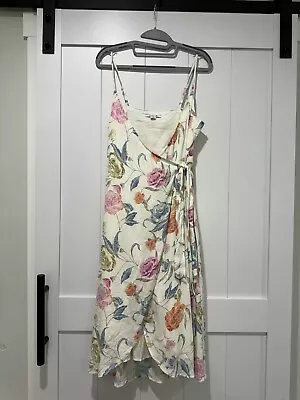 O'Neill OSIRIS Womens Front Tie Wrap Midi Dress Small Off White Floral Beach Sun • $18