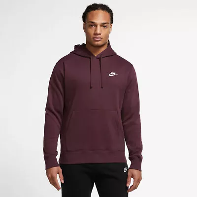 Nike Men's Club Fleece Hoodie Night Maroon White Large • $31.85