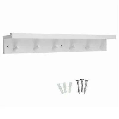 Coat Hooks With Shelf 68cm Wall Mount Floating Shelf Clothes Rack Wooden Peg • £19.99