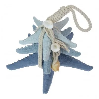 Starfish In Rope Ornament Blue Shell Pendants Bathroom Nautical Seaside Decor 3 • £19.95