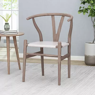 Rustic Faux Leather And Elm Wood Wishbone Chair • $225.54