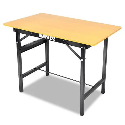 Yellow/Black 100 KG Heavy Duty Foldable Desktop Metal Table Work Bench Wood Top • $89.99