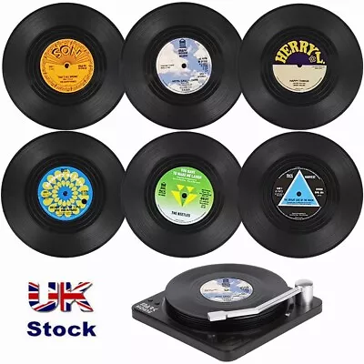 6X Retro CD Record Coasters Non Slip Cup Mat Pad Set For Drinks Coffee Tea Beer • £8.39