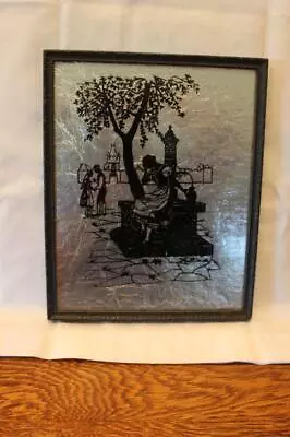 Vintage Silhouette With Silver Foil Picture Framed Lady At Well 8 X 10 • $9.99