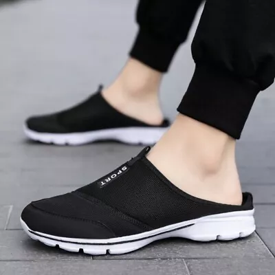 Men Mesh Half Slippers Comfort Breathable Slides Slip On Flats Casual Shoes • $17.76