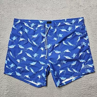 Hugo Boss Swim Shorts Mens Large Blue Printed Trunks 6  Lined Penguins • $23.49