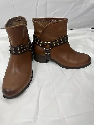UGG Womens Brown Leather Darling Studded Harness Ankle Booties Riding 8 • $29.99