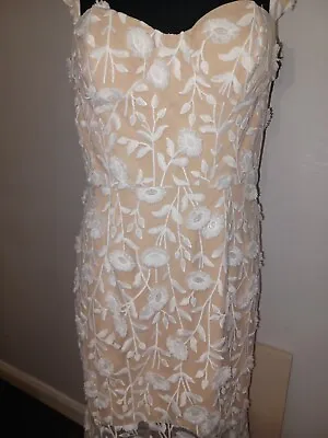 Jarlo Beige Nude Floral Lace Midi Dress .Size 14 T. Lining  .Back Zip.Padded... • £35