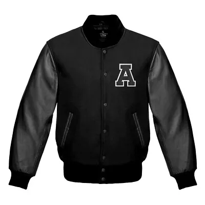 New Varsity Letterman Bomber Jacket Brown Wool Body With Cowhide Leather Sleeves • $109.99