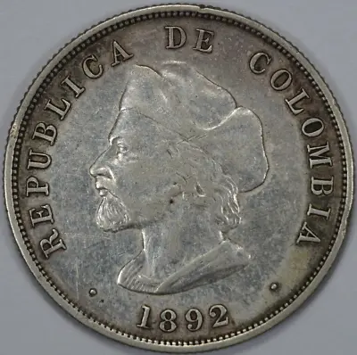 1892 Colombia 50 Centavos (Cleaned) #1 • $30