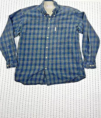 Columbia Classic Flannel Size L Casual Button Down  Navy  And Green Classic Fit • $9.99