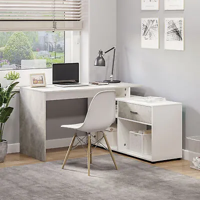 L-Shaped Computer Desk Home Office Study Table Corner Desk With Shelves Drawer • £94.99