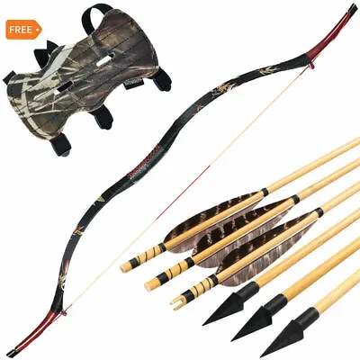 50lbs Traditional Archery Hunting Recurve Bow Mongolian Horsebow & Wooden Arrows • $136.51