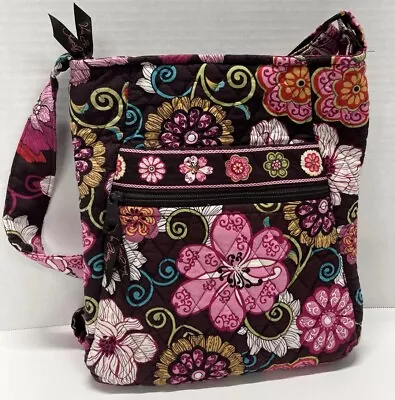 Vera Bradley ~Mod Floral Pink & Brown Hipster Crossbody Bag Quilted Purse EUC • $17.99