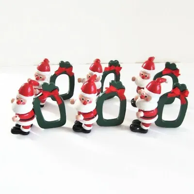 6 Vera Neumann Santa Claus Napkin Rings Holiday Christmas Wood • $38.99