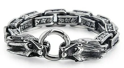 BLACKSTATIC  Stainless Steel Double Dragon Head Bracelet W/ Black Metal Gift Box • $26.99
