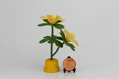 Vintage Large Scale Dollhouse Accessory Miniature Plastic Flowers In Wood Pot • $10.99