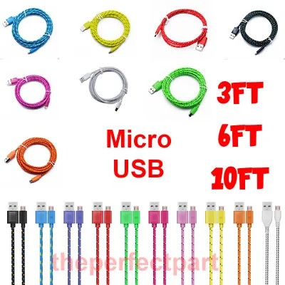 3 6 10FT Micro USB Braided Fast Charger Data Sync Cable Cord For Samsung Android • $3.89