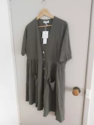$20 • Buy Khaki Linen Blend Oversized Dress Size 8/10 BNWT