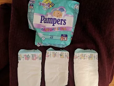 3 Vintage Pampers Baby Dry Extra Plastic Diapers Size 3 From 2000 P&G Worldwide • $12