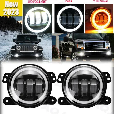 $55.99 • Buy Pair 4 Inch Round LED Fog Lights Driving Lamps Halo For Jeep Wrangler JK TJ LJ