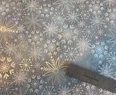Metallic Silver Snowflakes On Silver 100% Cotton Fabric Bty • $9.99