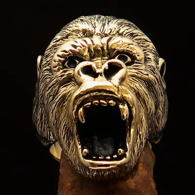 Mens Gorilla Ring Biker Ring Roaring Ape Monkey Face Size 9.5 - Solid Brass • $24