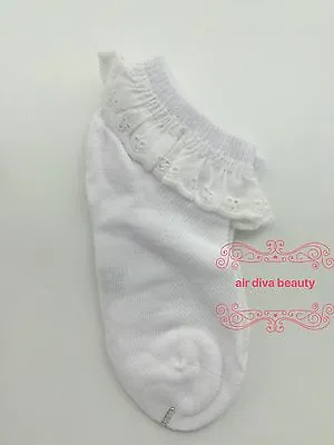 1Pair Girls Kids Children White Pink School Lace Trim Ruffle Frilly Short Socks  • $6.85