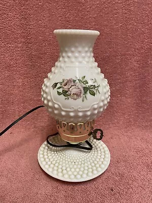 Vintage Milk Glass Hobnail Hand Painted Electric Hurricane Lamp • $15