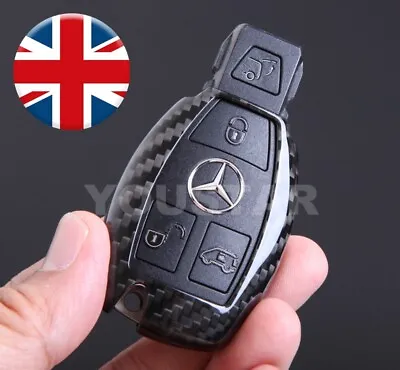 UK STOCK GENUINE CARBON Key Fob Case For Mercedes Chrome Smart Remote 2008 On • $65.49