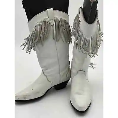 Oak Tree Farms White Leather Cowboy Boots With Tassels Women's Size 7.5 • $32