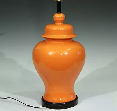 Vintage 1970's Lamp Orange Ginger Jar Art Deco Pottery  • $62